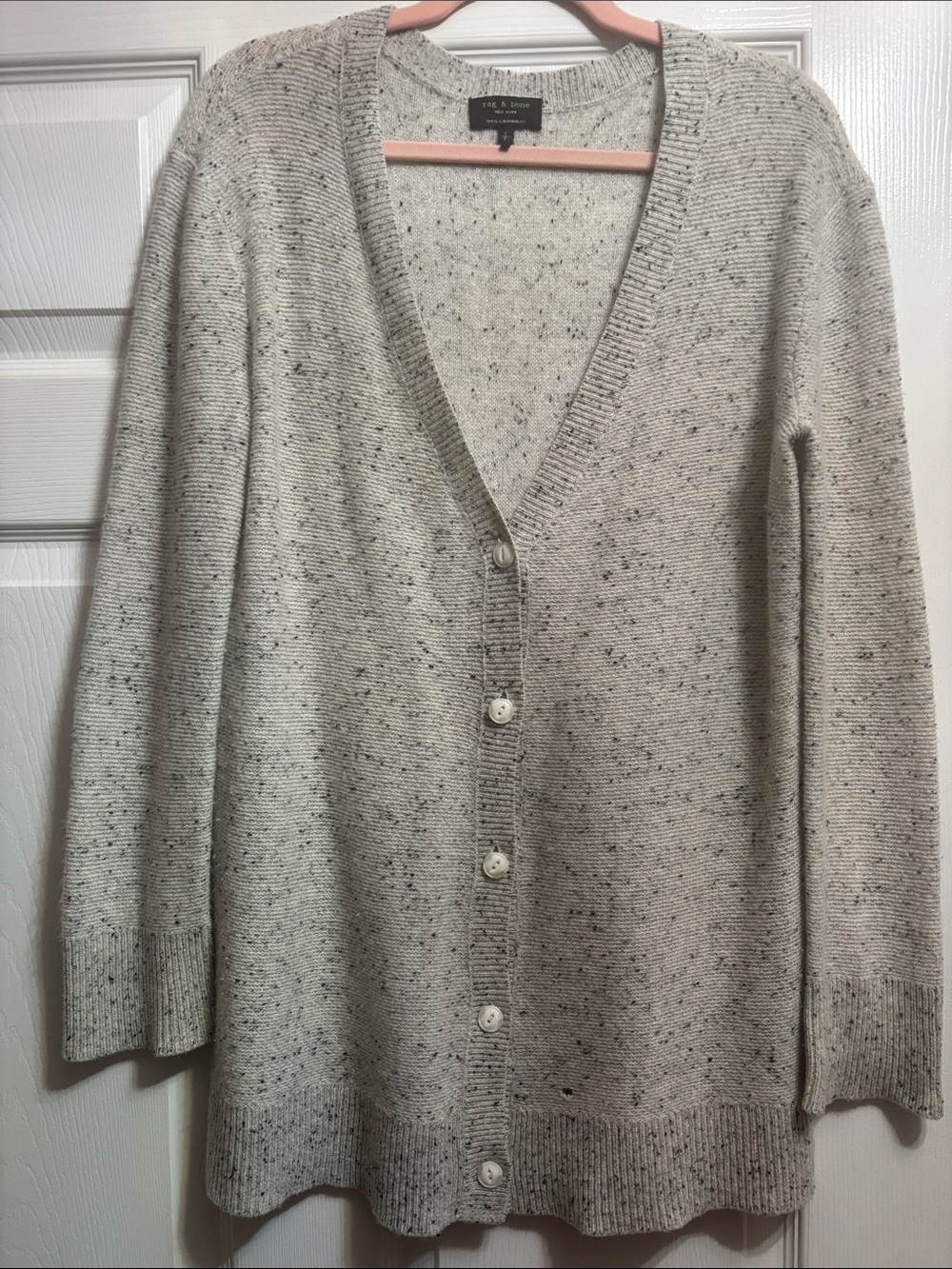 Rag & Bone 100% Cashmere Cream Speckled V-Neck Button-Front Cardigan Size S